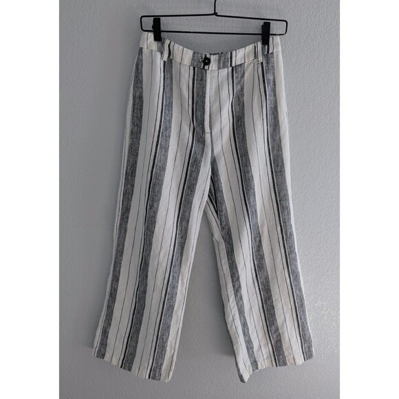 Reformation Tahiti Striped Linen Crop Pants Womens Size 6 White Wide Leg Trouser - Picture 1 of 6